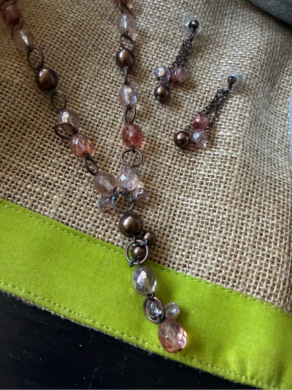 Blush Pink Crystal & Pearl like Necklace w/Matching Earrings